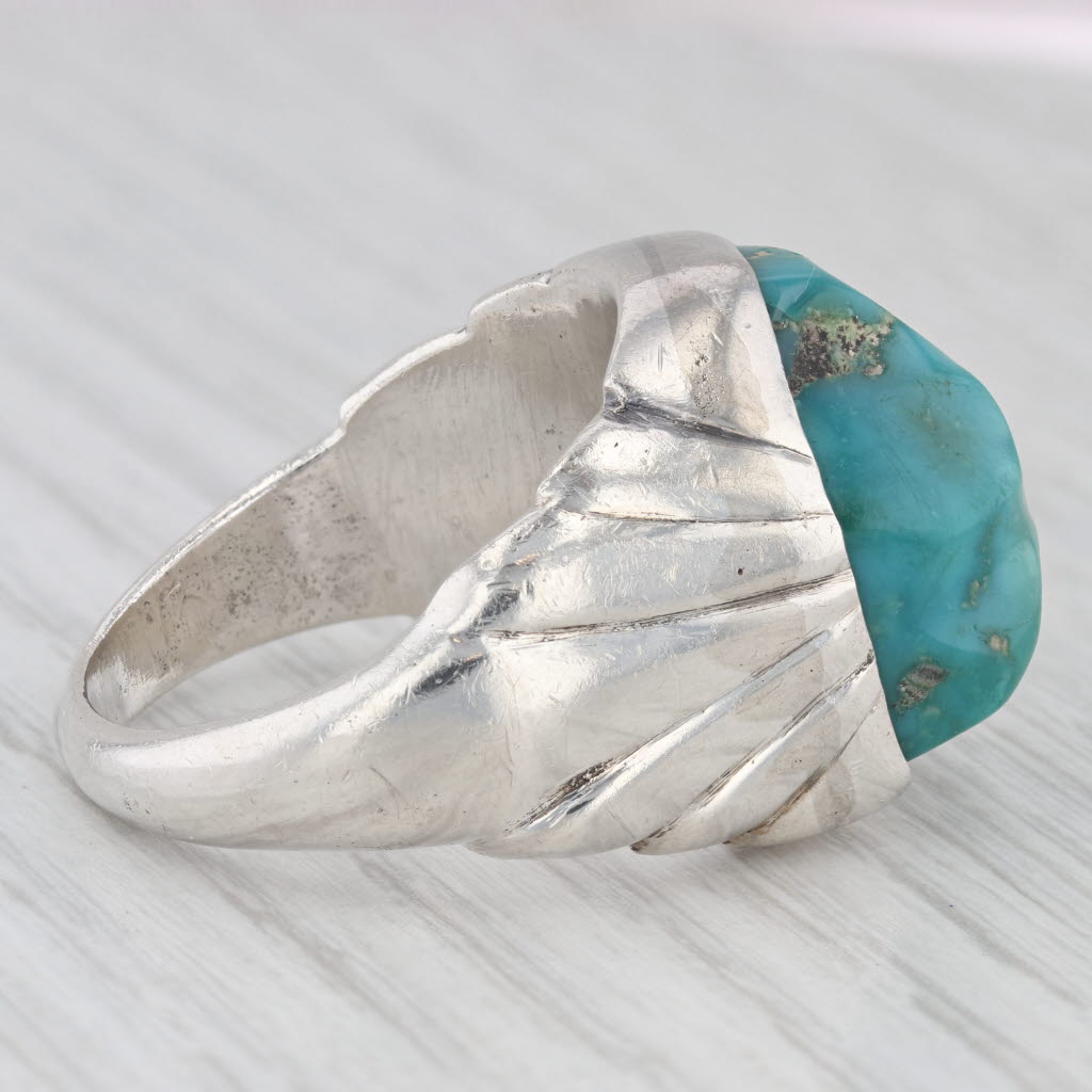 Light Gray Vintage Native American Baroque Turquoise Nugget Ring Silver Size 12.75