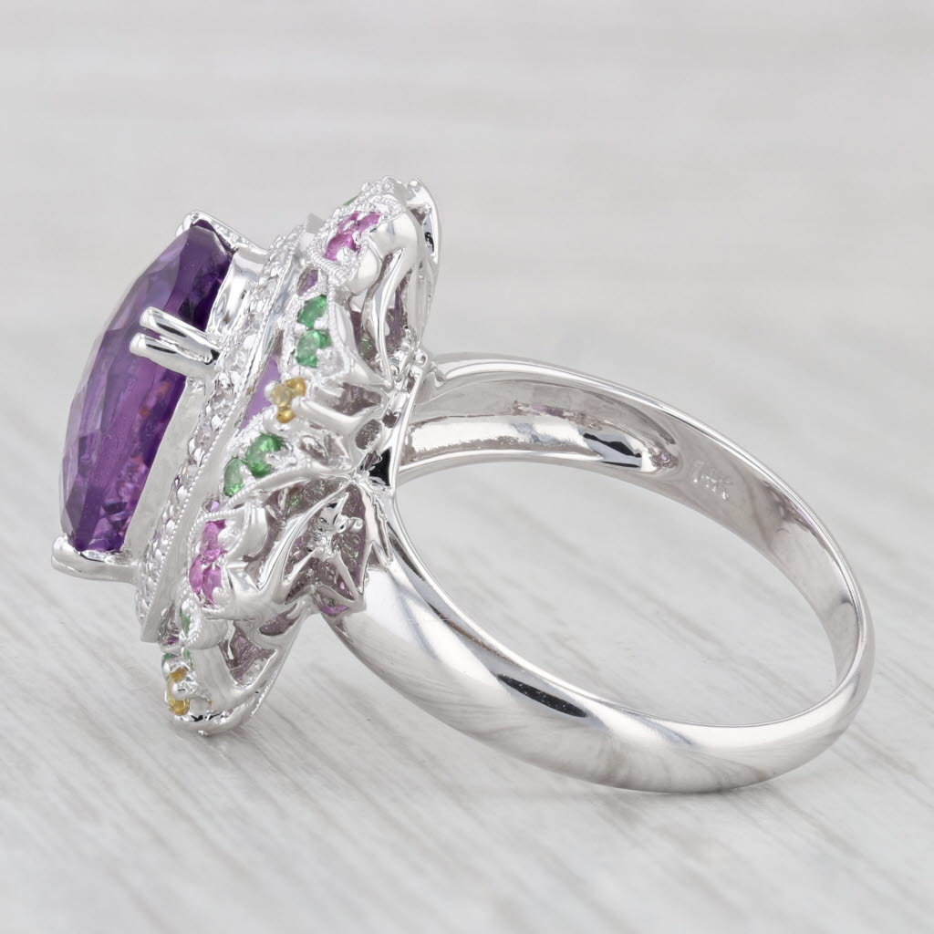 Light Gray 6.37ctw Amethyst Diamond Sapphire Garnet Ring 14k White Gold Sz 8 Cocktail Halo