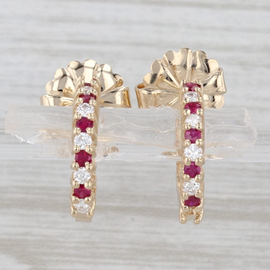 0.57ctw Ruby Diamond Hoop Earrings 14k Yellow Gold Small Hoops