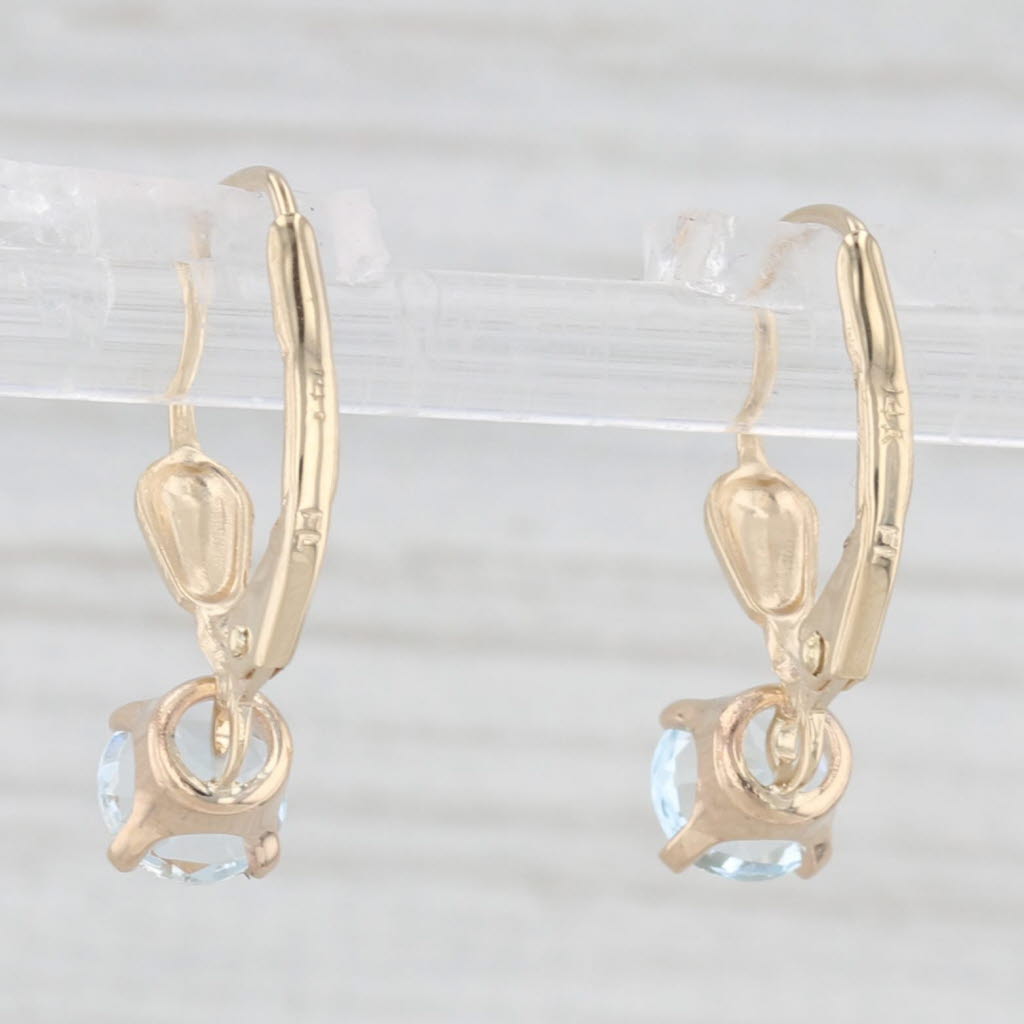 Light Gray 0.50ctw Aquamarine Drop Earrings 14k Yellow Gold Round Solitaires Lever Backs