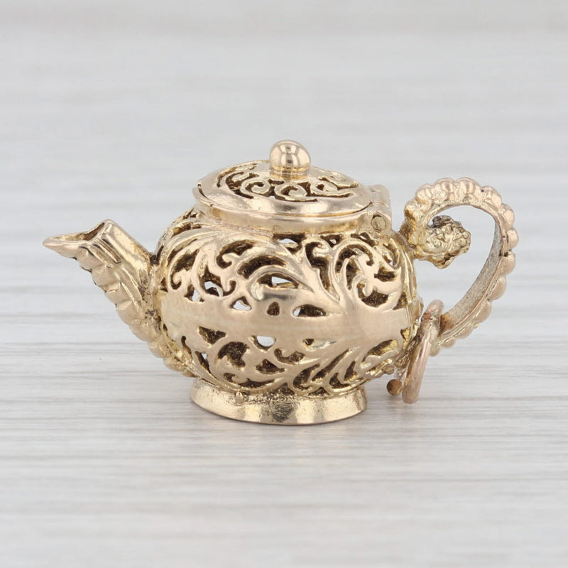 Vintage Ornate Teapot Charm 9k Yellow Gold British Opens Diffuser