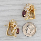 Gray 4.42ctw Oval Ruby Diamond Cluster Drop Earrings 18k Yellow Gold GIA Omega Backs