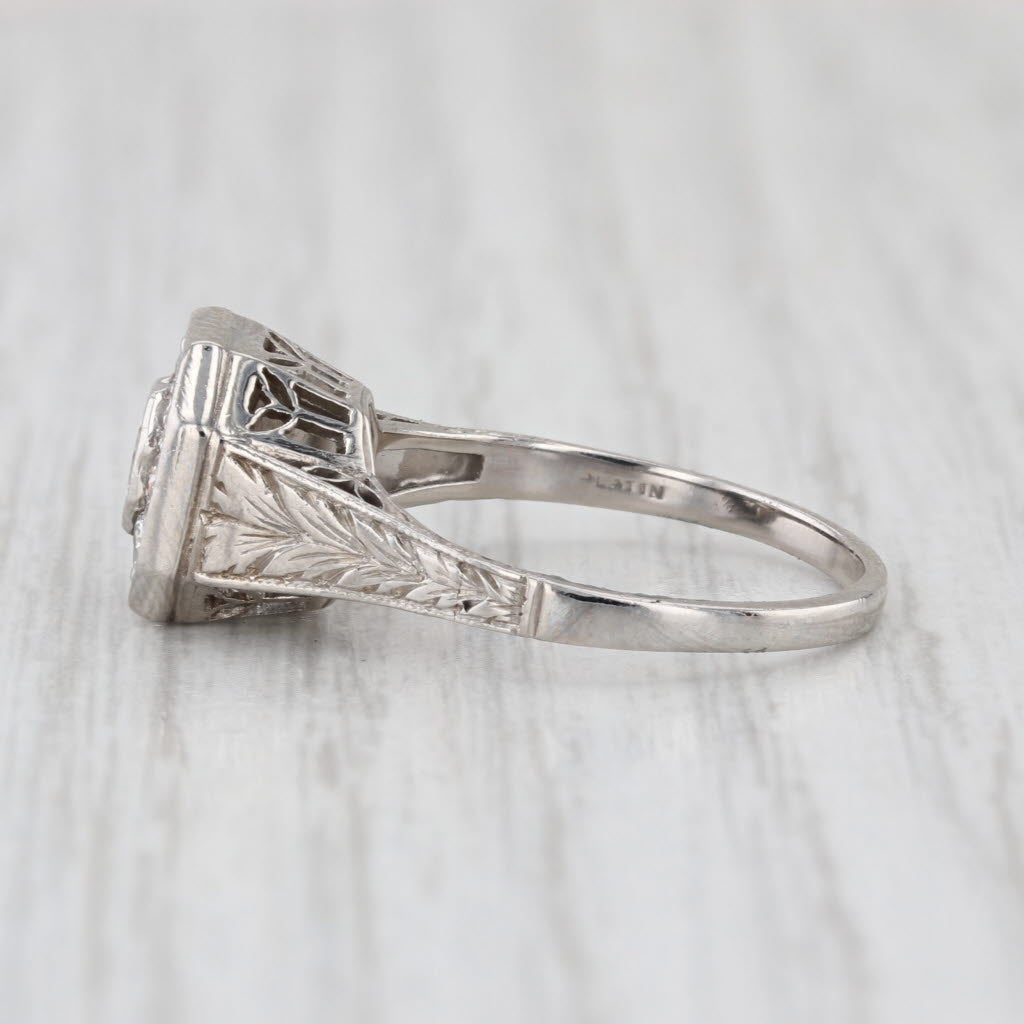 Antique Diamond Halo Engagement Ring Platinum Size 6.25 Wheat Etched