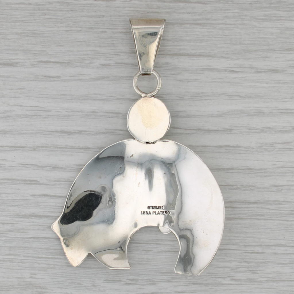 Lena Platero Bear Pendant Green Turquoise Sterling Silver Navajo Native American