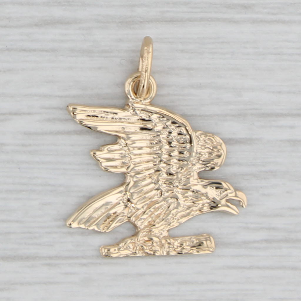 Gray Eagle Pendant 14k Yellow Gold Patriotic Bird Charm