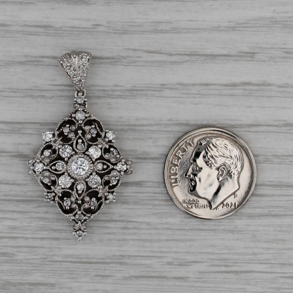 0.62ctw Diamond Ornate Filigree Pendant 14k White Gold Openwork Drop