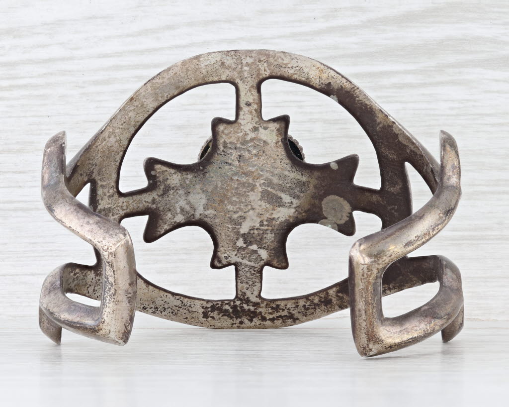 Turquoise Cuff Bracelet Sandcast Silver Vintage Native American Statement