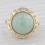 Jadeite Jade Cabochon Solitaire Ring 14k Yellow Gold Size 8.25 Greek Key Frame