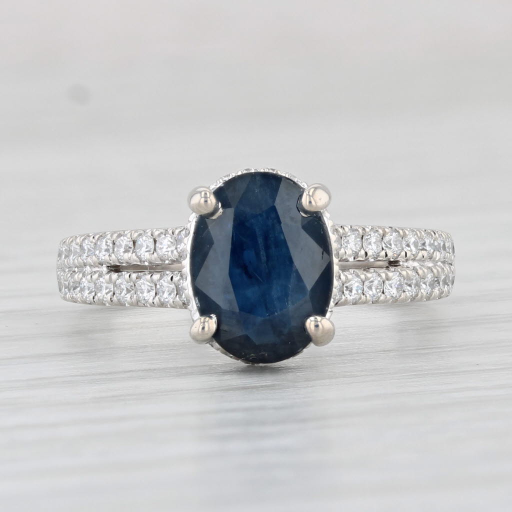 Light Gray 2.39ctw Oval Blue Sapphire Diamond Ring 18k White Gold Size 6 Engagement