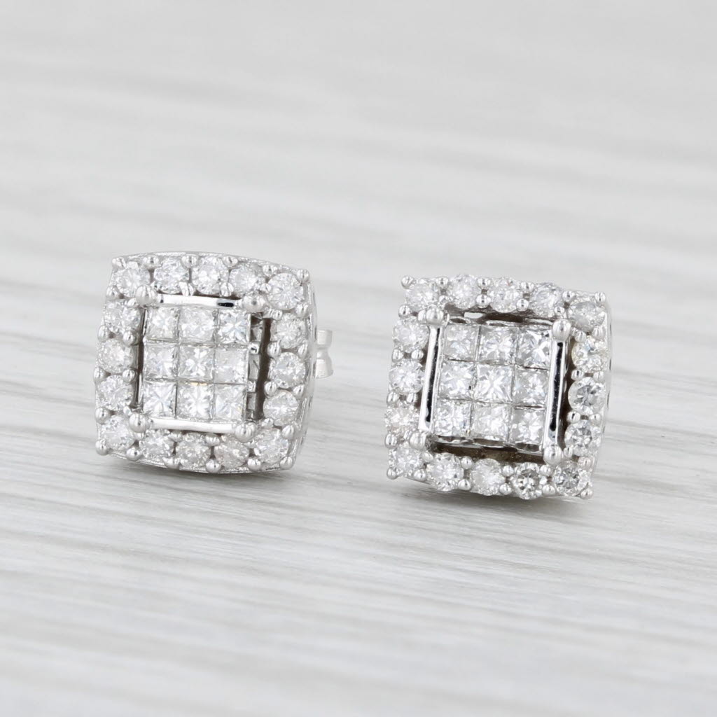 Light Gray 0.40ctw Diamond Halo Stud Earrings 10k White Gold