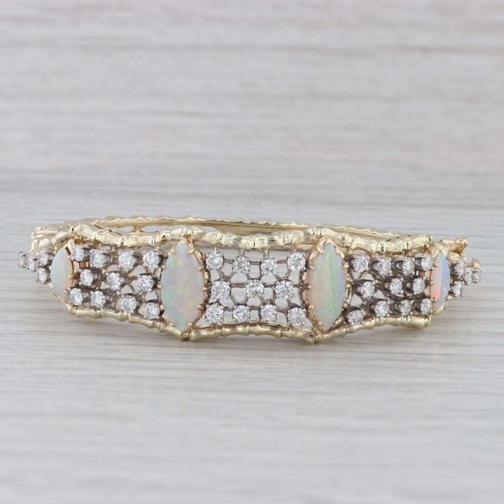 Gray Opal 1.71ctw Diamond Bangle Bracelet 14k Yellow Gold 6.5" Hinged Statement