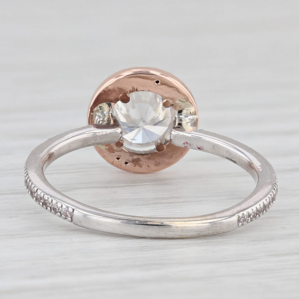 Light Gray 0.85ctw Round Diamond Halo Engagement Ring 18k White Rose Gold Size 6.5