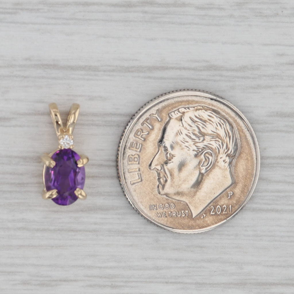 Gray 0.70ct Amethyst Diamond Pendant 14k Yellow Gold Small Drop