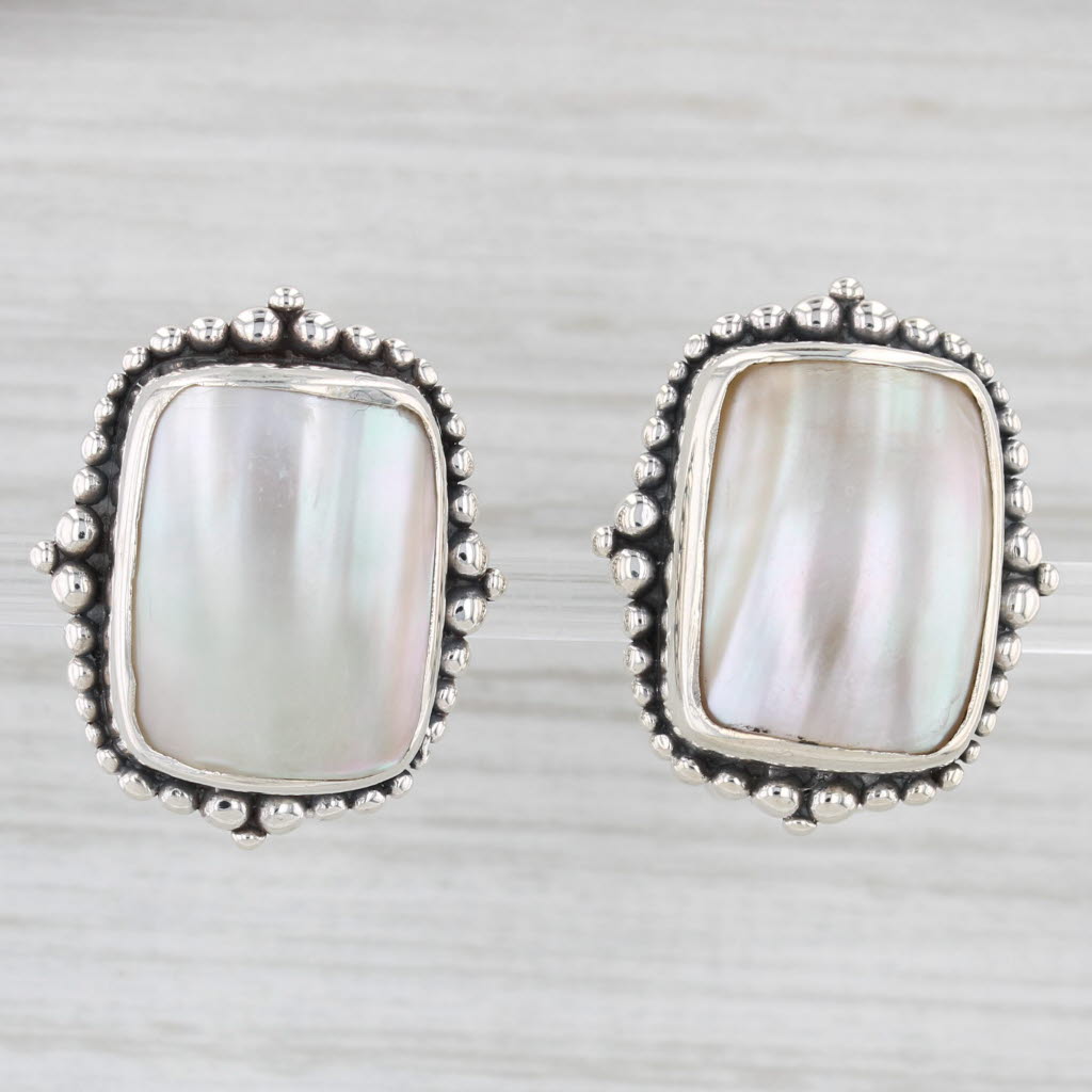 Light Gray Stephen Dweck Shell Cabochon Clip On Earrings Sterling Silver Statement