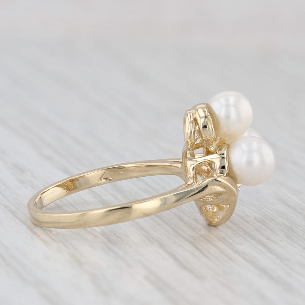 Light Gray Cultured Pearl Cluster Ring 10k Yellow Gold Diamond Accent Size 6