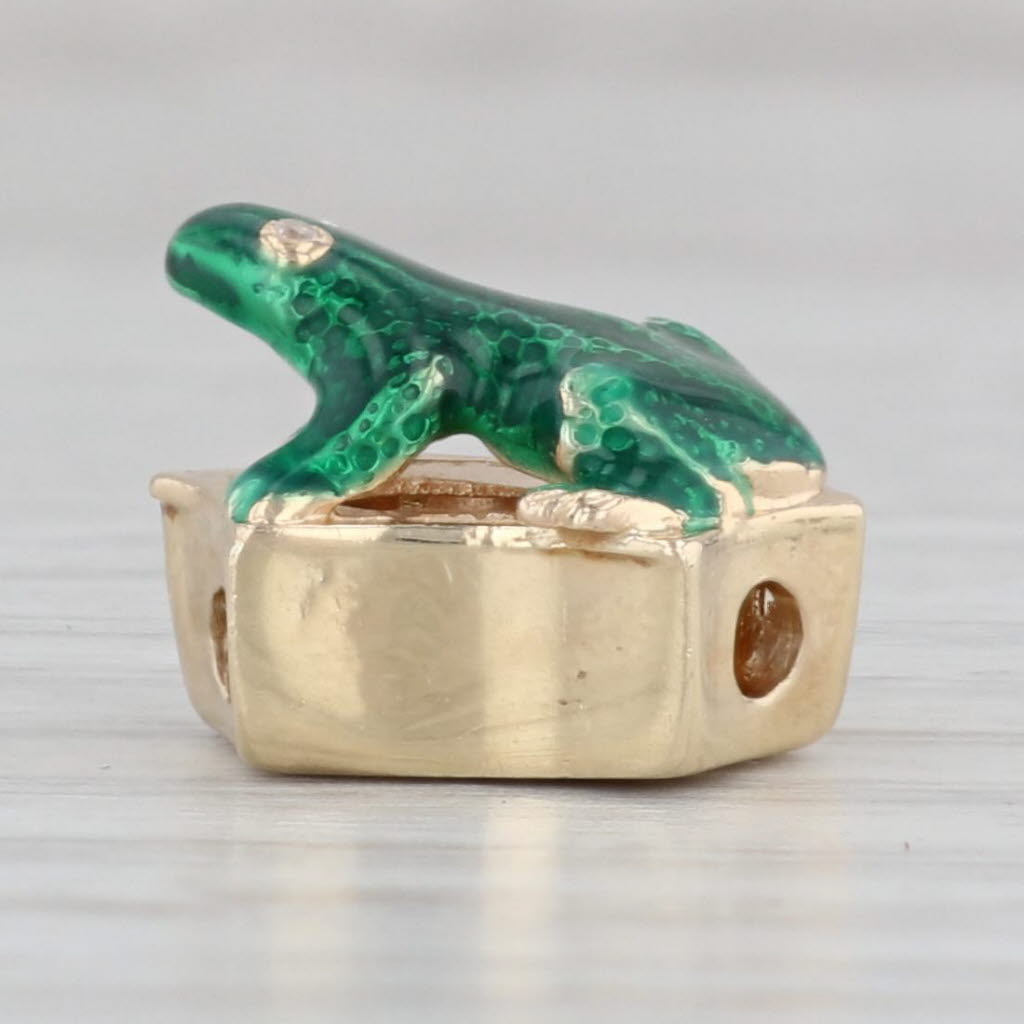 Gray Vintage Frog Slide Charm 14k Yellow Gold Diamond Resin Floral Richard Klein