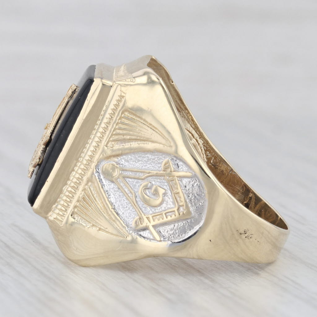 Light Gray Past Master Mason Signet Ring 10k Gold Onyx Square Compass Sun Masonic Size 9