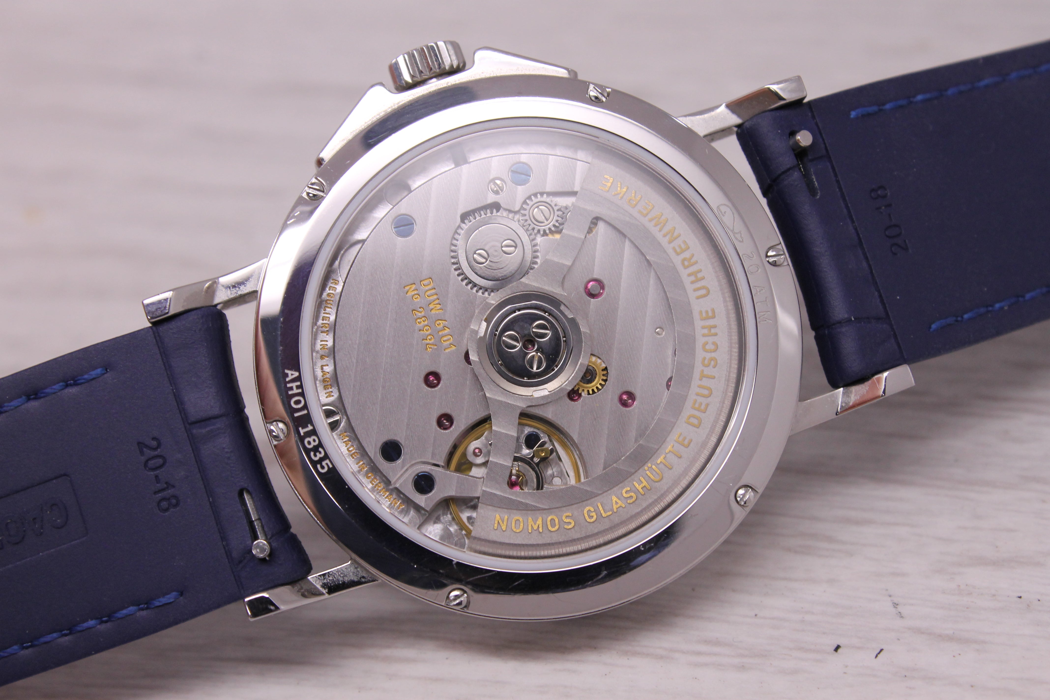 Nomos Glashutte Ahoi Neomatik 38 Date Sky Mens Steel Automatic Watch w/ Box