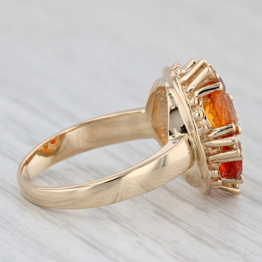 Gray Orange Fire Opal Topaz Cluster Ring 14k Yellow Gold Size 7