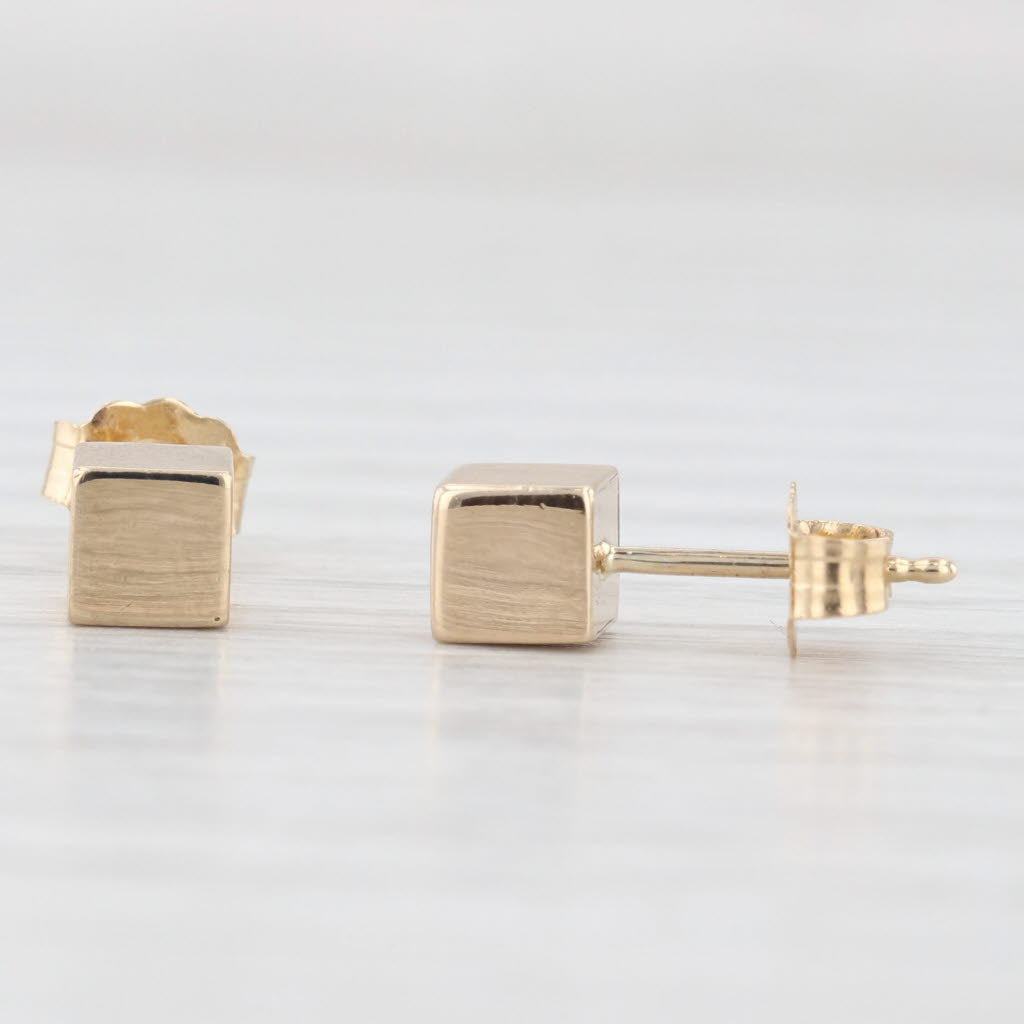 Square Block Stud Earrings 14k Yellow Gold 4.3mm