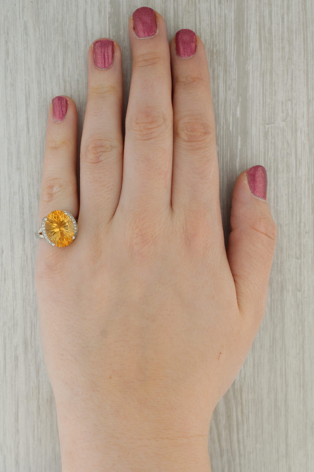 Rosy Brown 9.05ctw Citrine Diamond Ring 10k White Gold Size 7.25