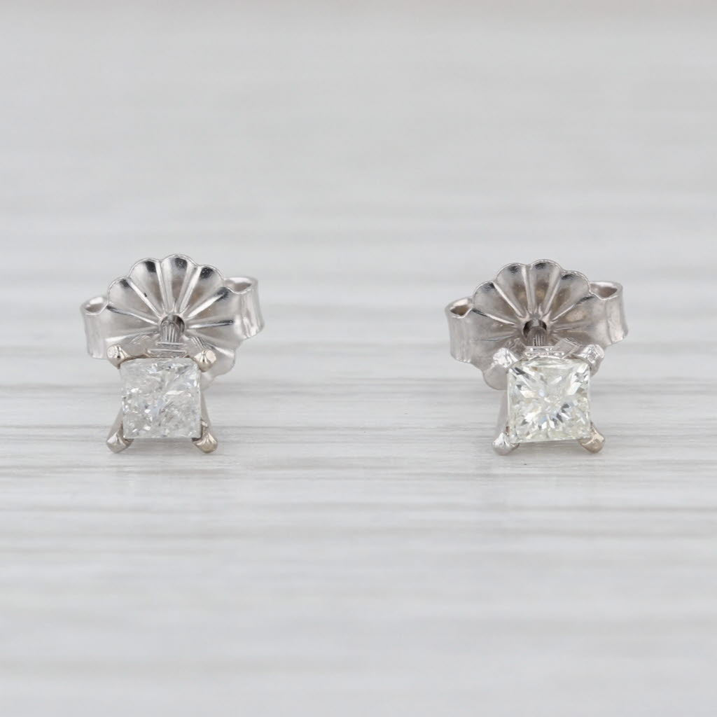 0.26ctw Princess Diamond Stud Earrings 14k White Gold Studs