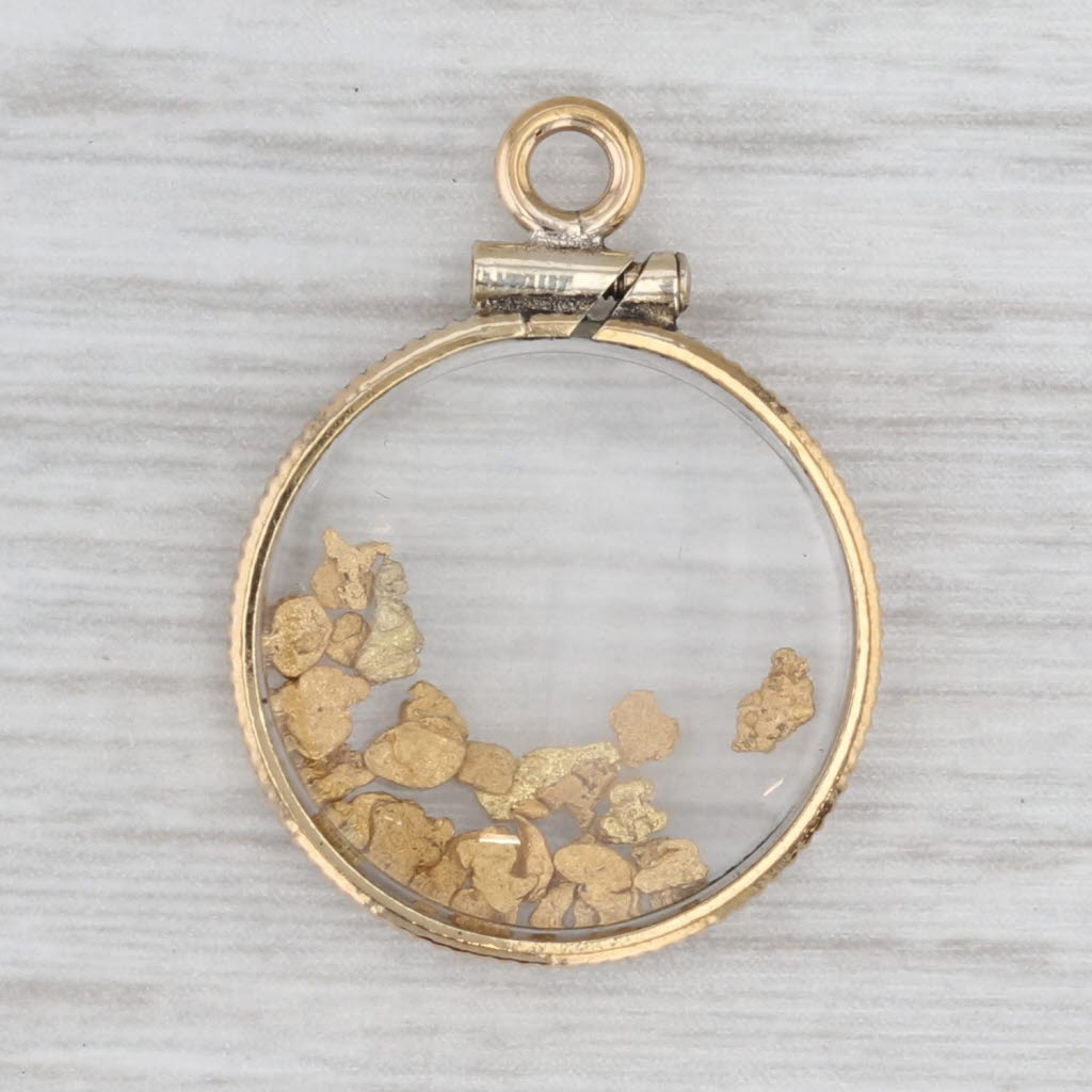 19k Gold Nugget in Glass Pendant Yellow Gold Filled Vintage Charm