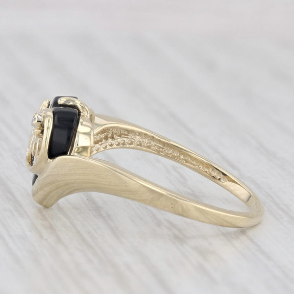 Light Gray Diamond Accented Onyx Mom Heart Ring 10k Yellow Gold Size 6.5