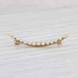 Light Gray Crescent Seed Pearls Pin 10k Yellow Gold Vintage Brooch