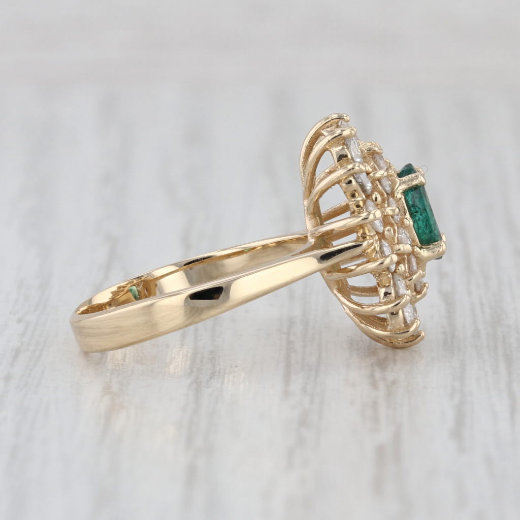 2.20ctw Emerald Diamond Flower Halo Ring 14k Yellow Gold Size 6.5-6.75