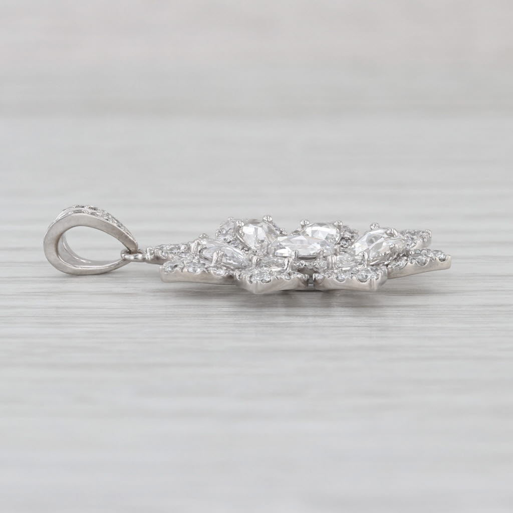 1.97ctw Diamond Flower Pendant 18k White Gold Vintage Floral