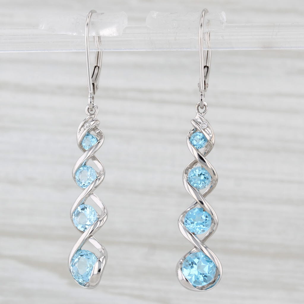 Light Gray 2.50ctw Blue Topaz Journey Dangle Earrings 10k White Gold Hook Post Drops