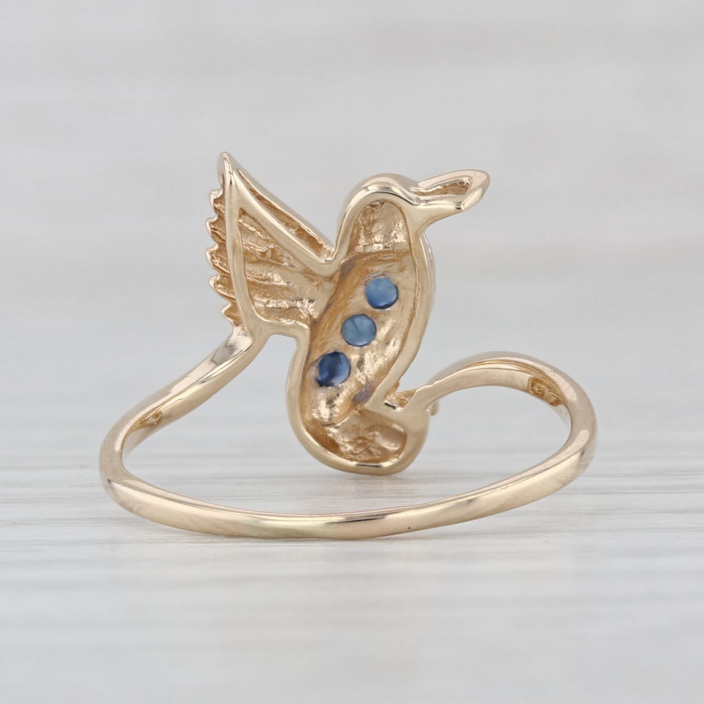0.15ctw Blue Sapphire Hummingbird Ring 10k Yellow Gold Size 8 Bypass