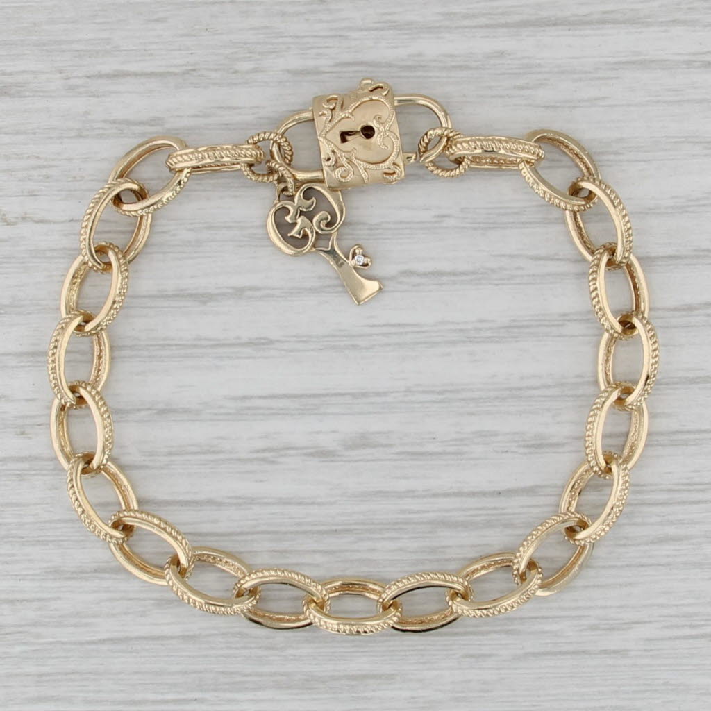 Gabriel & Co Cable Chain Padlock Key Bracelet 14k Gold 6.75" Starter Charm