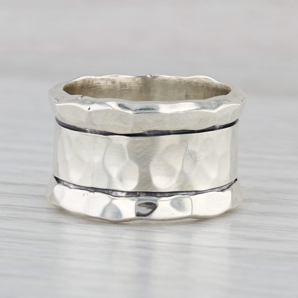 Hammered Silver Cuff Wide Band Ring Sterling Silver Size 9.25