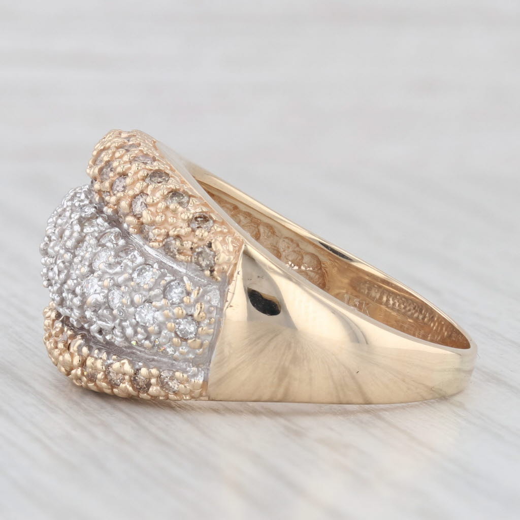 Light Gray 1.17ctw Brown White Pave Diamond Cocktail Ring 14k Yellow Gold Size 10