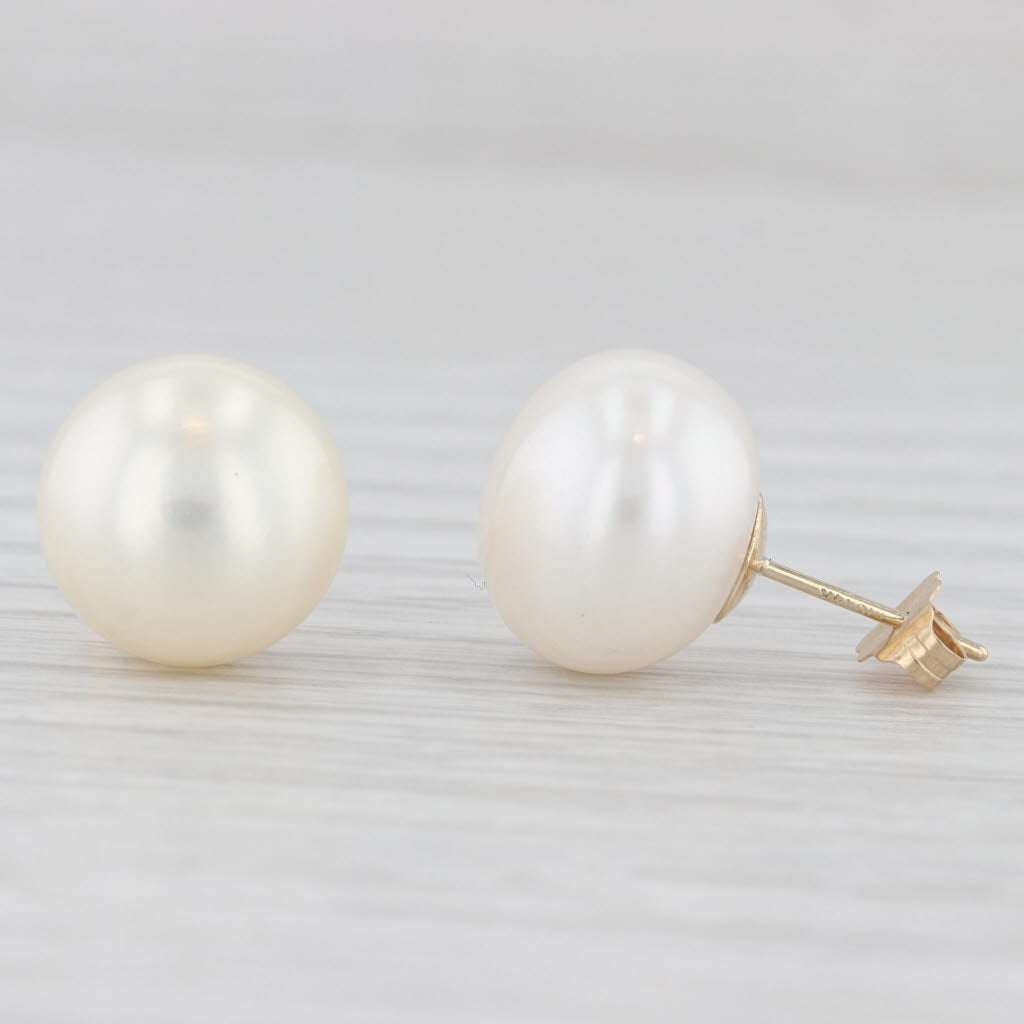 Light Gray Cultured Pearl Stud Earrings 14k Yellow Gold 11.2mm Round Solitaires