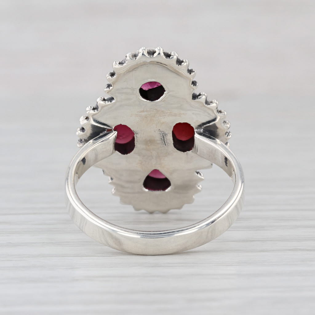 Garnet Cluster Ring Sterling Silver Size 9 Statement Cocktail