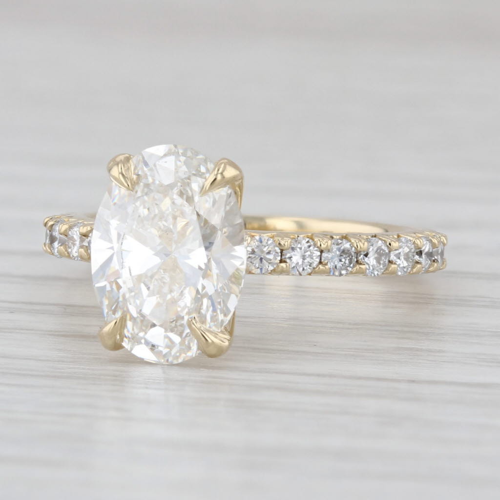 New IGI 3.67ctw Oval Lab Grown Diamond Engagement Ring 14k Yellow Gold Size 6