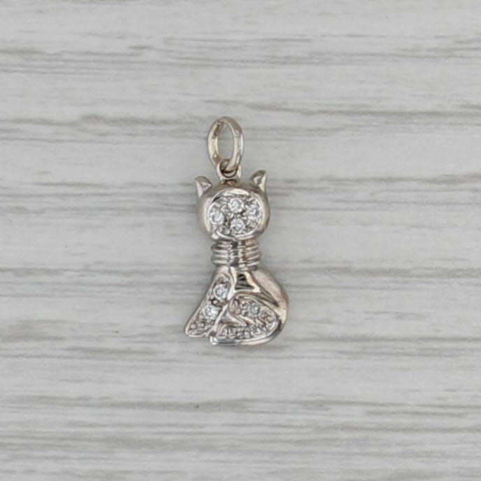 Diamond Cat Pendant 14k White Gold Small Kitten Charm