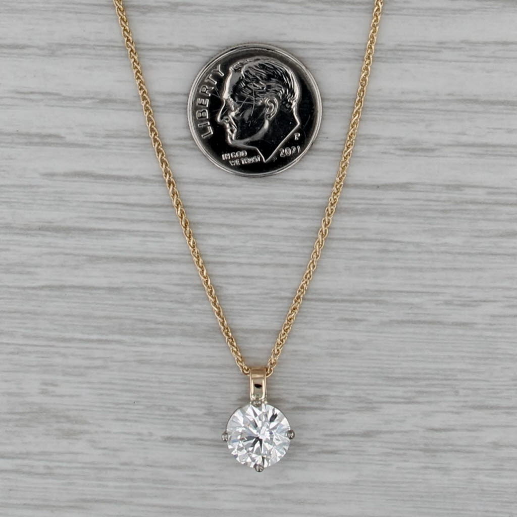 New 2.18ct Round Diamond Pendant Necklace 14k Gold 20" Wheat Chain GIA