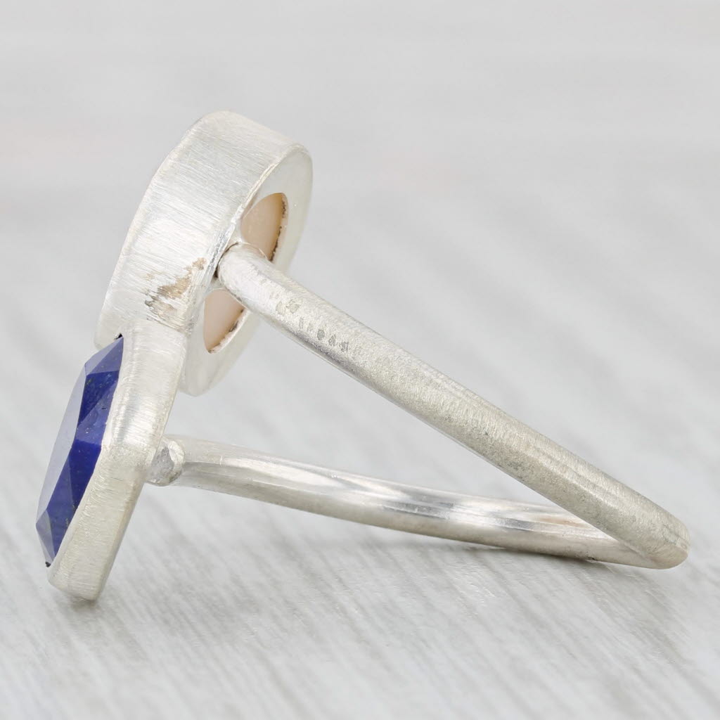 Light Gray New Nina Wynn Blue Lapis Lazuli White Quartz Bypass Ring Sterling Silver Size 6