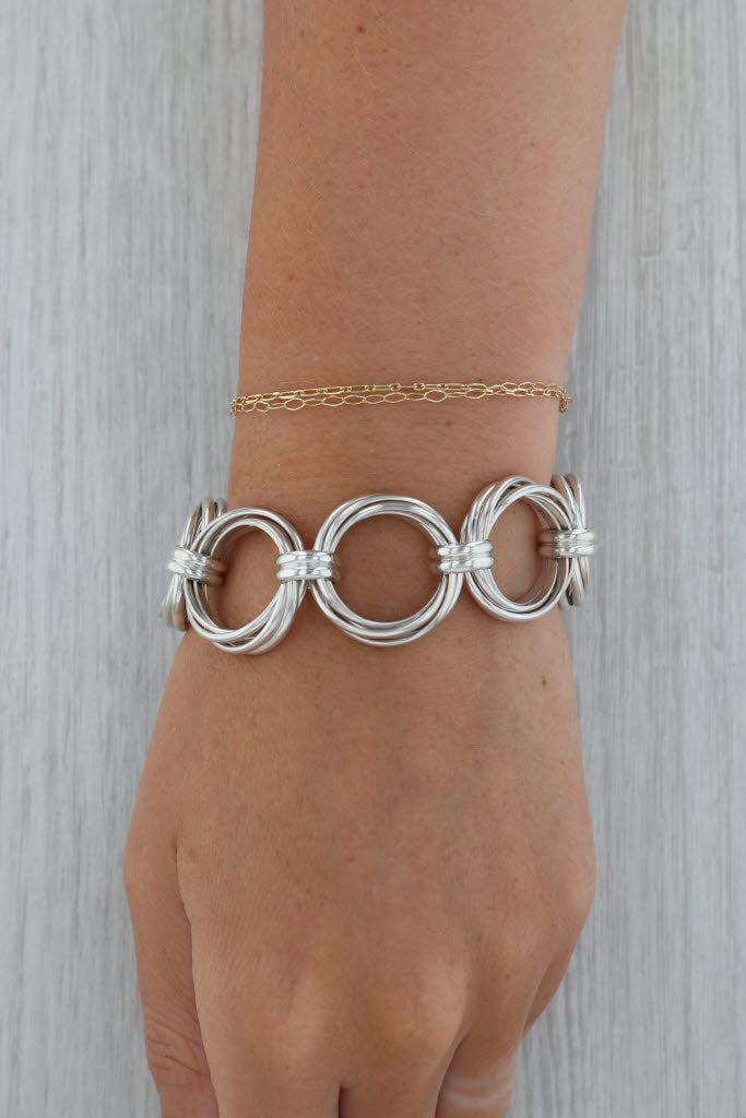 Silpada Woven Circle Link Statement Bracelet Sterling Silver 8.5" Retired B1235