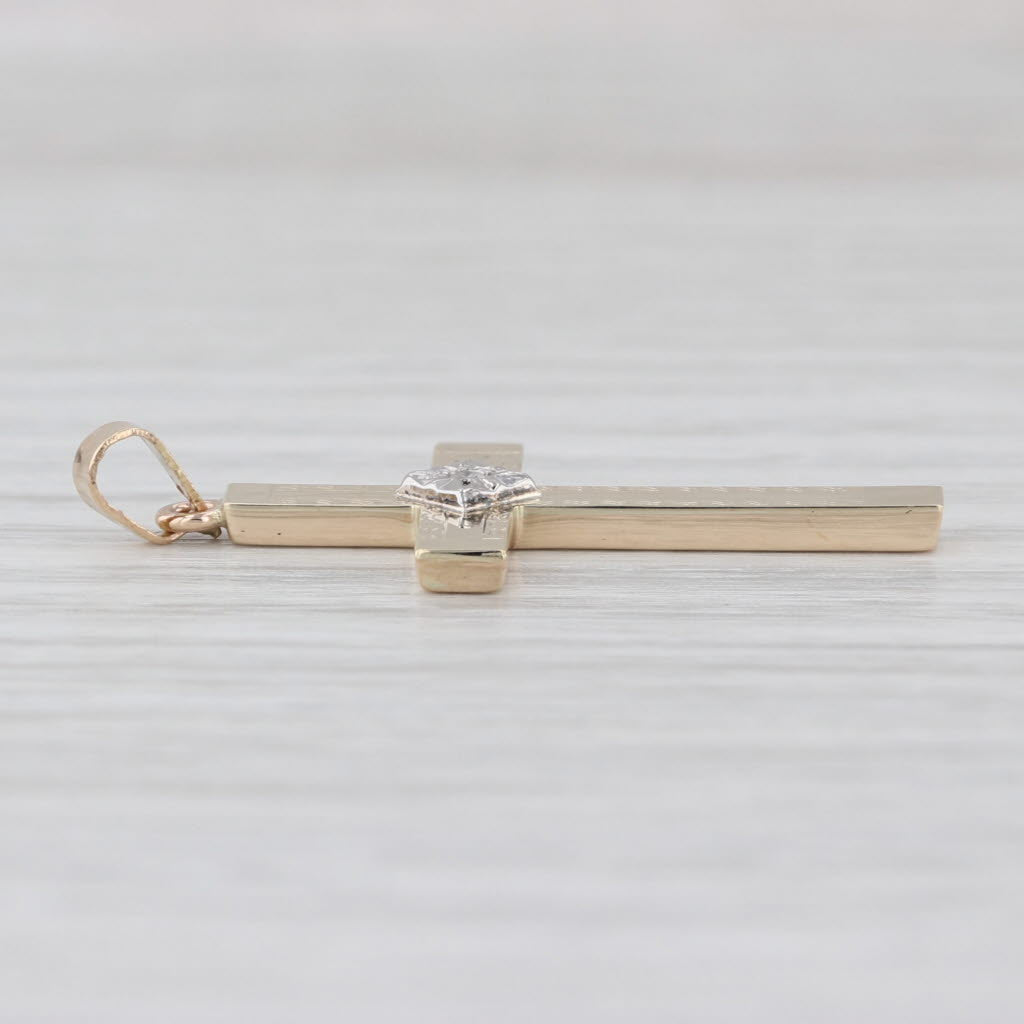 Vintage Diamond Accented Cross Pendant 14k Yellow Gold 2-Toned