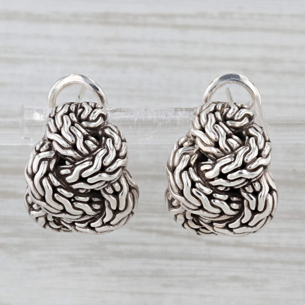 John Hardy Knot Drop Earrings Sterling Silver Omega Backs