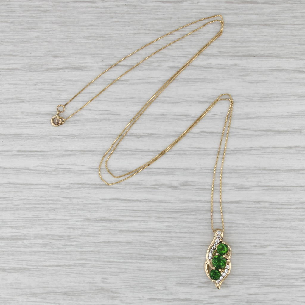 1.34ctw Chrome Diopside Lab Created Sapphire Pendant Necklace 10k Gold Box Chain