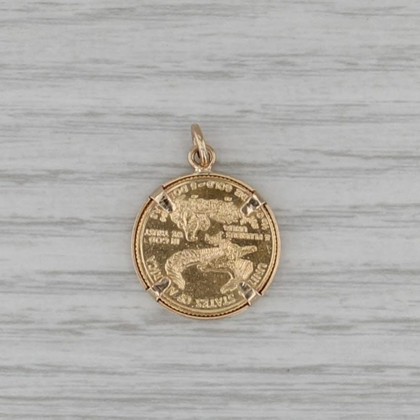 1995 1/10 American Eagle Coin Pendant 14k Bezel 22k AGE $5 Walking Liberty Charm