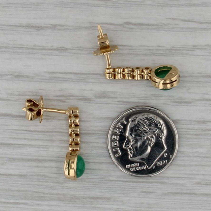 Emerald Cabochon Diamond Journey Dangle Earrings 18k Yellow Gold