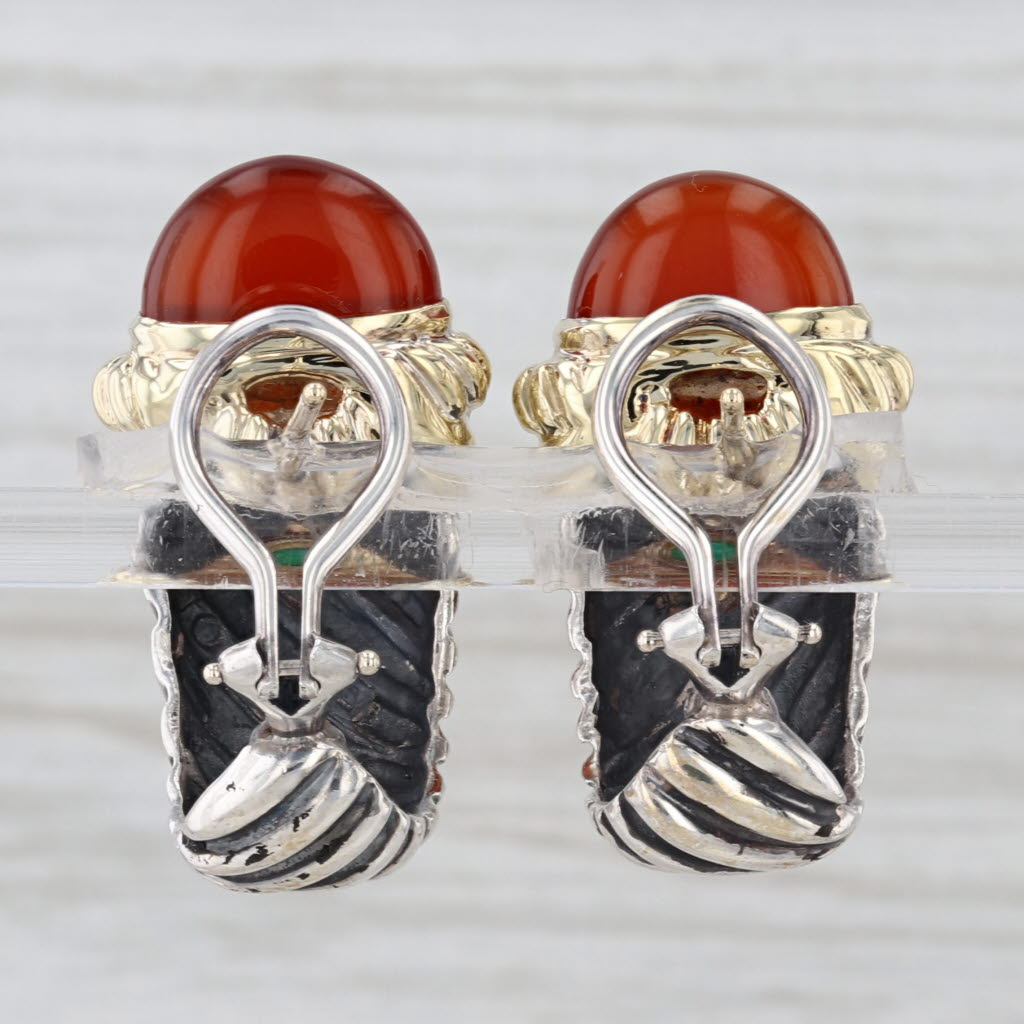 Yurman Carnelian Green Chalcedony J-Hook Earrings Sterling Silver 14k Gold