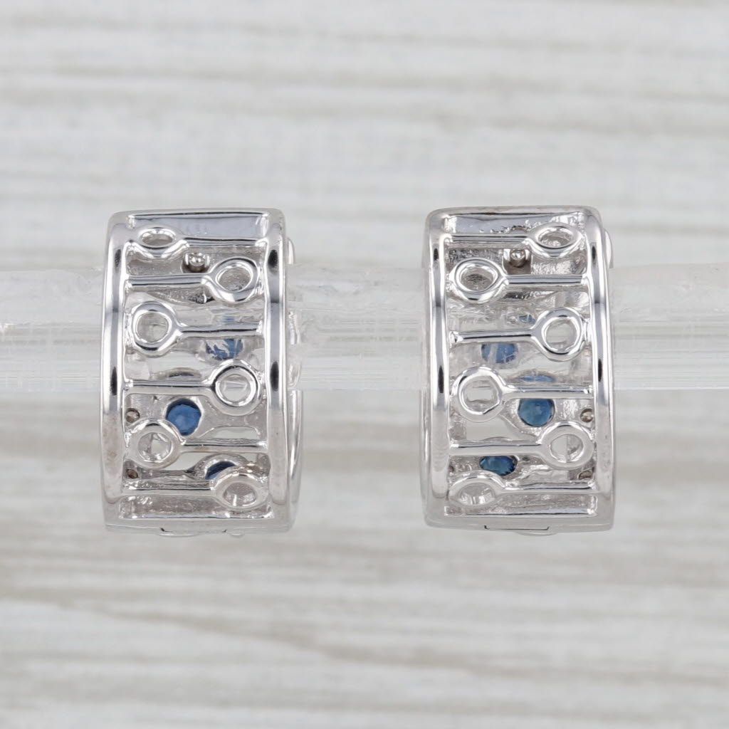 0.60ctw Diamond Blue Sapphire Hoop Earrings 14k White Gold Hinged Hoops